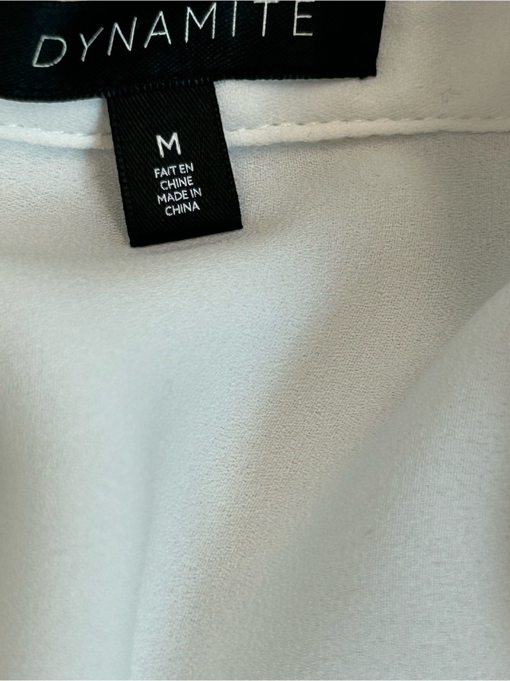 Dynamite Women's Zip-Front Ivory White Blouse with Pocket & Roll tab sleeves M - Picture 8 of 11